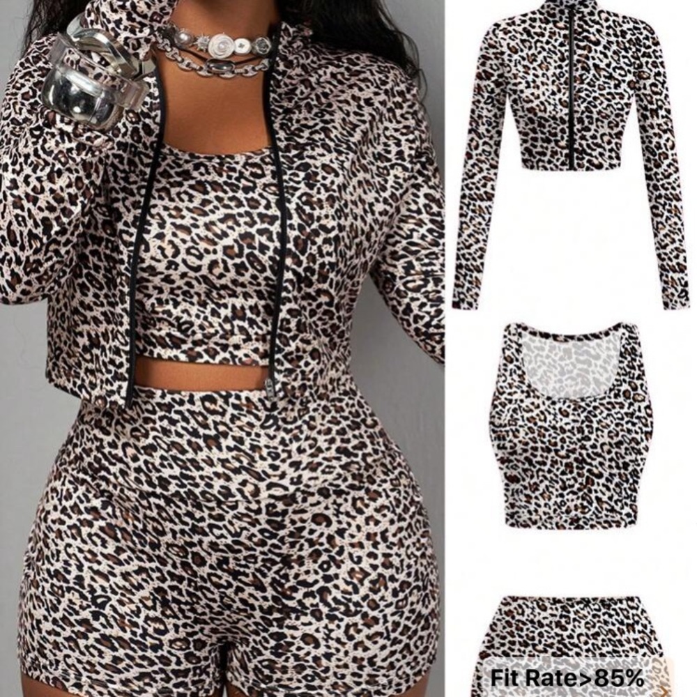 Leopard Print Three-Piece Set